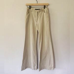 French Connection Vintage 100% Cotton Twill Wide Leg Trousers, Beige, Size 6